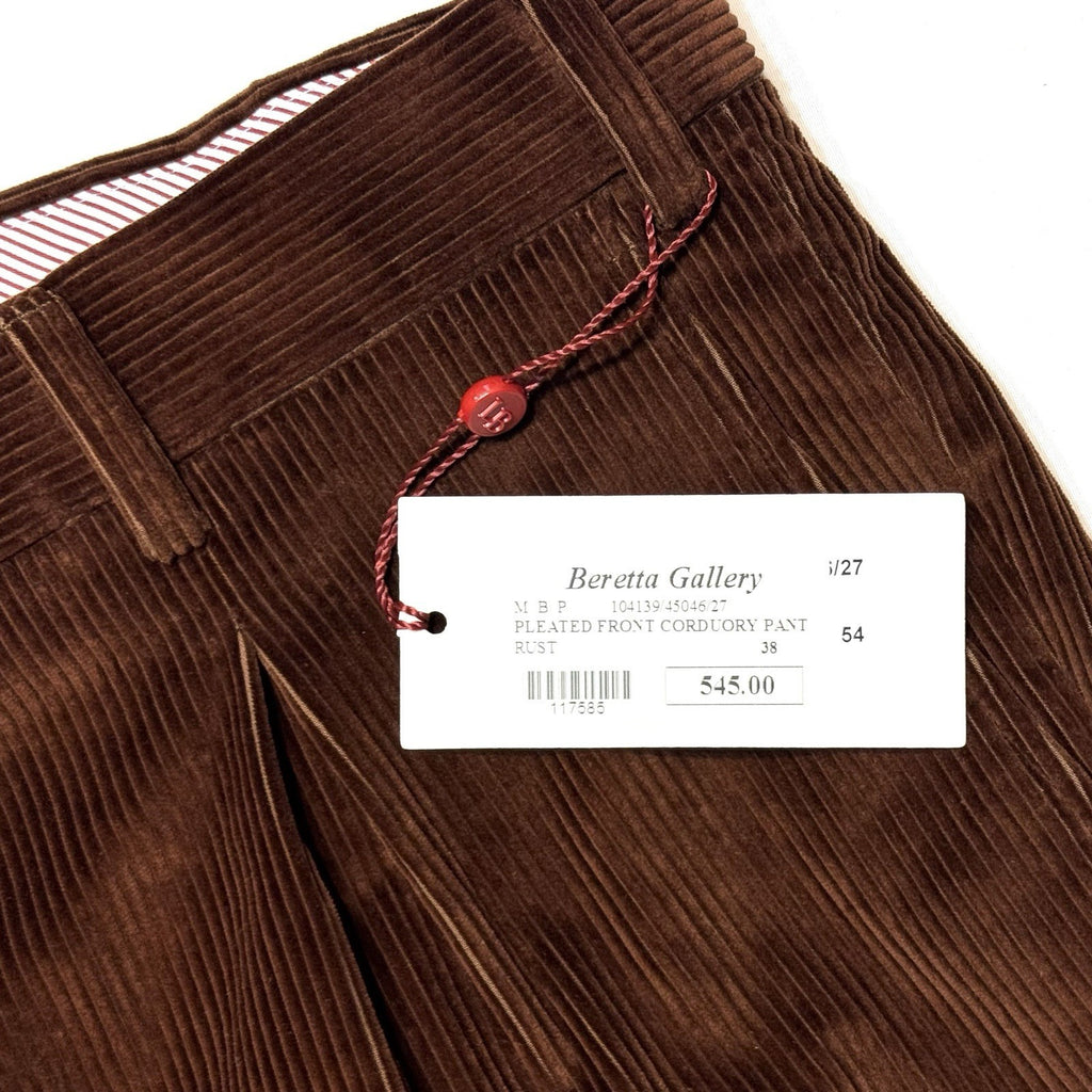 LUCIANO BARBERA Mens Pleated Front Corduroy Pants Rust Brown 38 (MSRP $545)