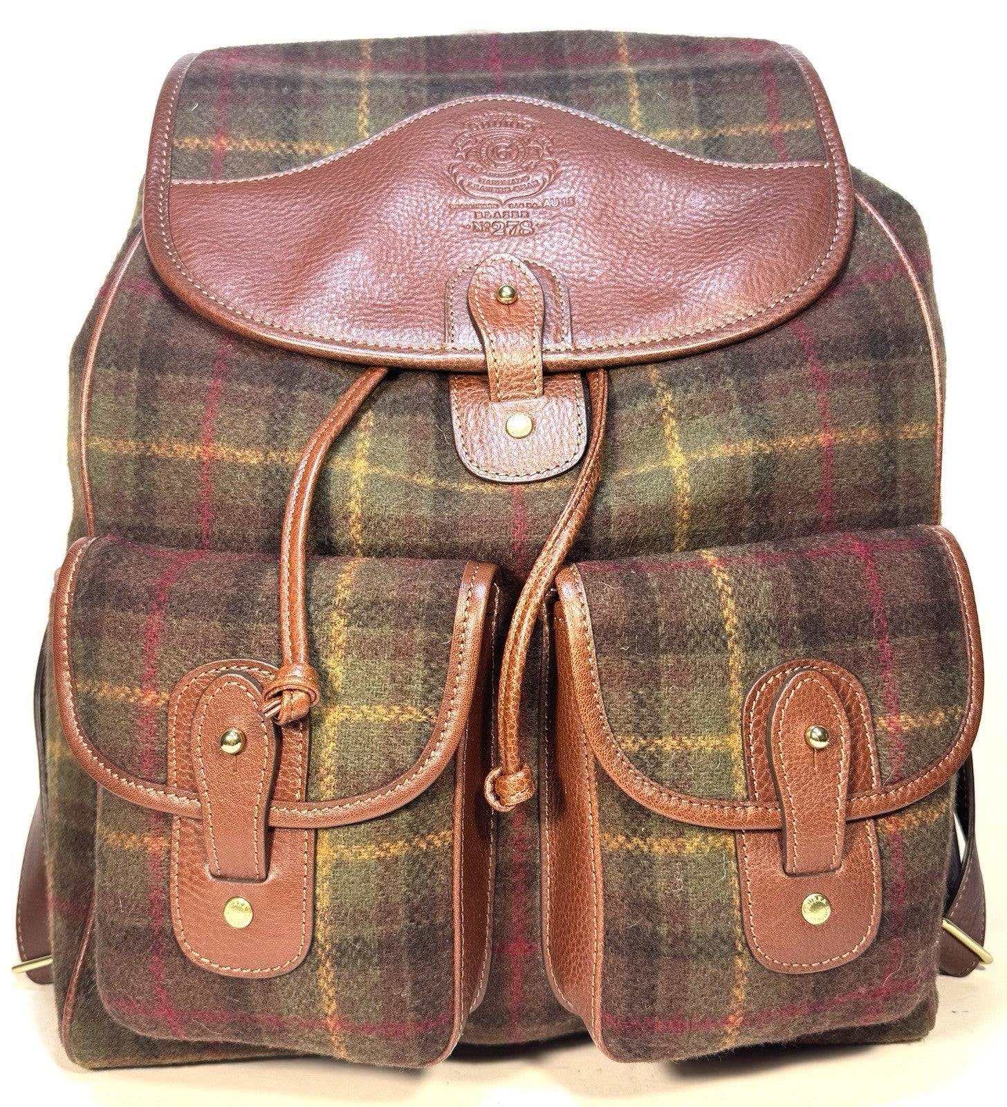GHURKA Blazer No. 278 Plaid Wool Leather Backpack Vintage Chestnut (MSRP $1,495)