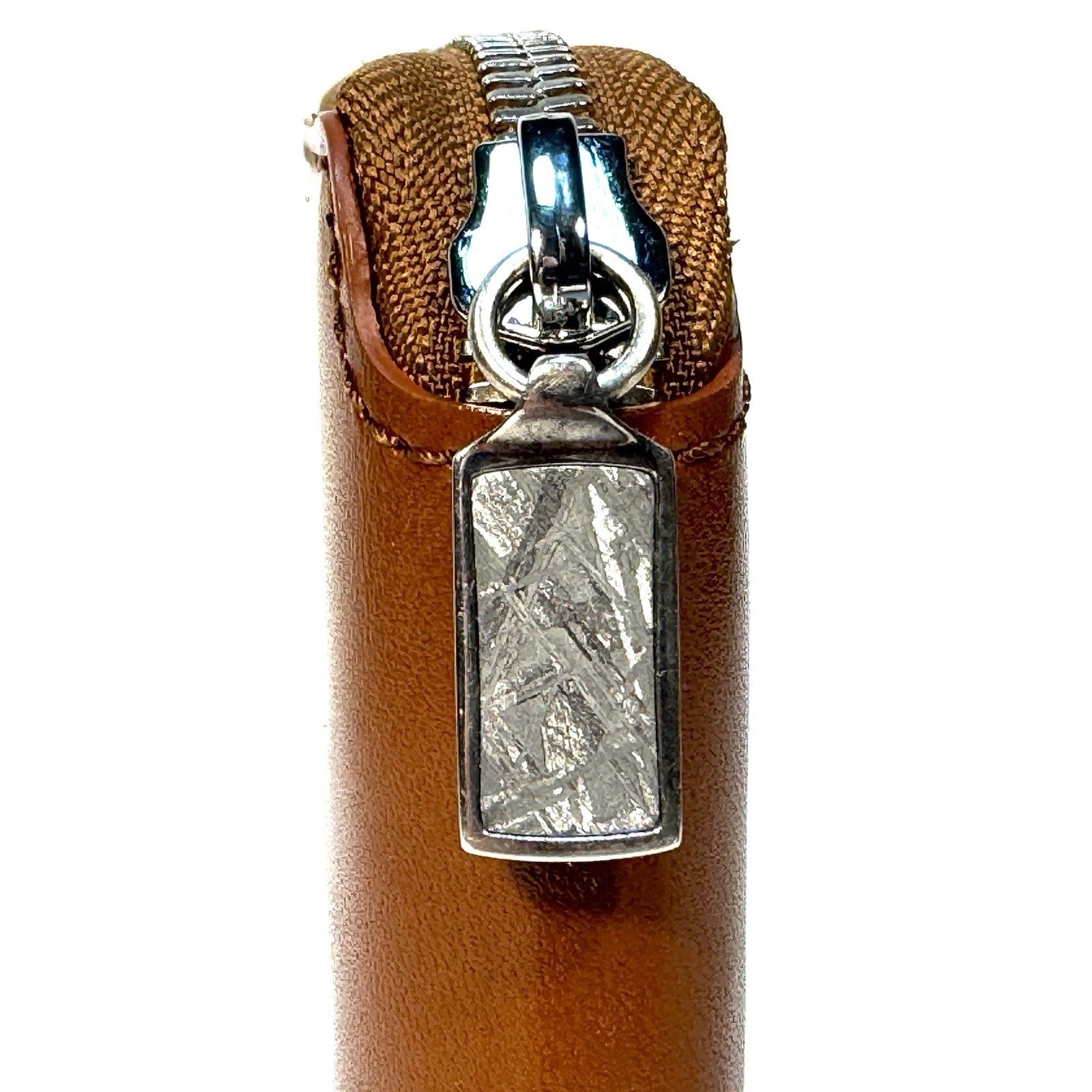 WILLIAM HENRY .925 Silver Meteorite Zip Leather Bifold Wallet Brown (MSRP $495)