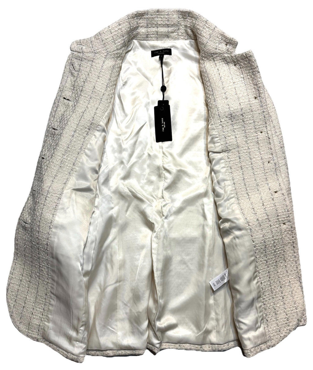 RAG & BONE Womens Slade Long Glitter Stripe Tweed Blazer Jacket Ivory -MSRP $598