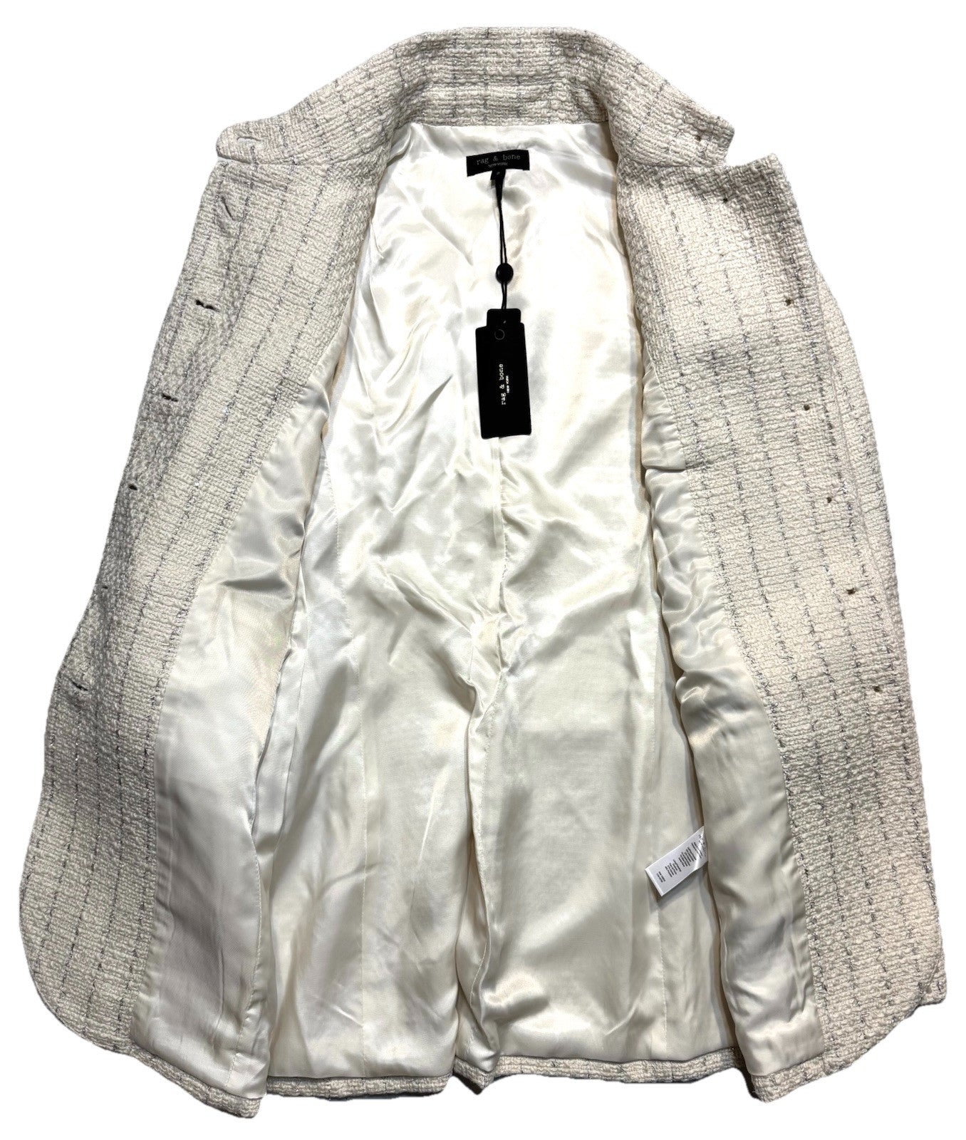 RAG & BONE Womens Slade Long Glitter Stripe Tweed Blazer Jacket Ivory -MSRP $598