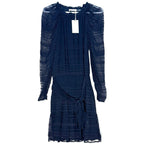 RAMY BROOK Parker Tiered Organza Long Sleeve Mini Dress Navy Blue XS (MSRP $495)
