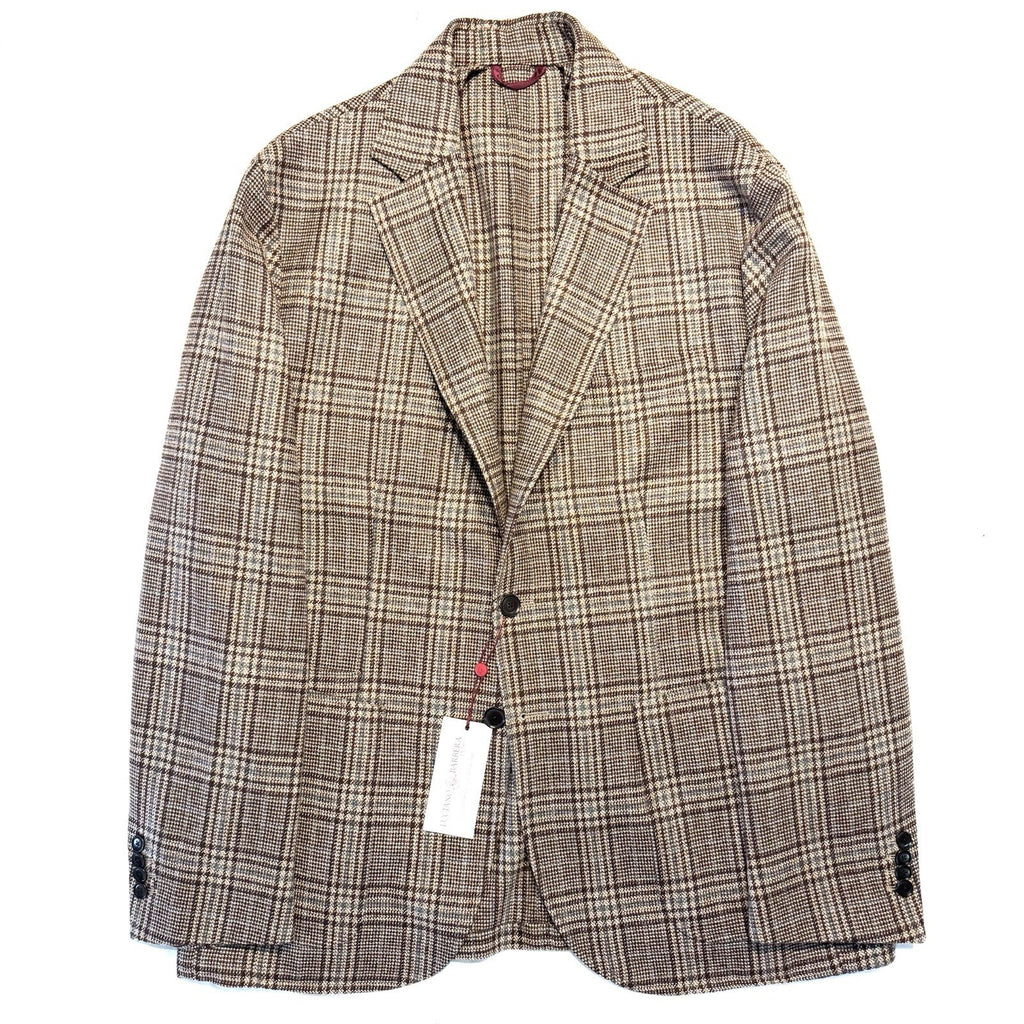 LUCIANO BARBERA Mens Prince Of Wales Wool Sport Coat Brown 56 (MSRP $1,595)