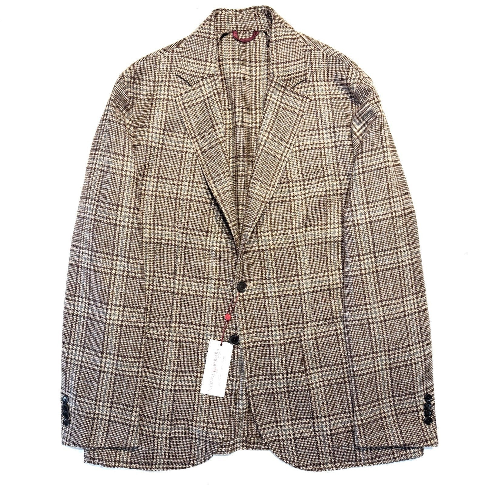 LUCIANO BARBERA Mens Prince Of Wales Wool Sport Coat Brown 56 (MSRP $1,595)