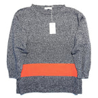 JOHNSTONS OF ELGIN Cashmere Marl Boatneck Colorblock Sweater Blue L (MSRP $695)