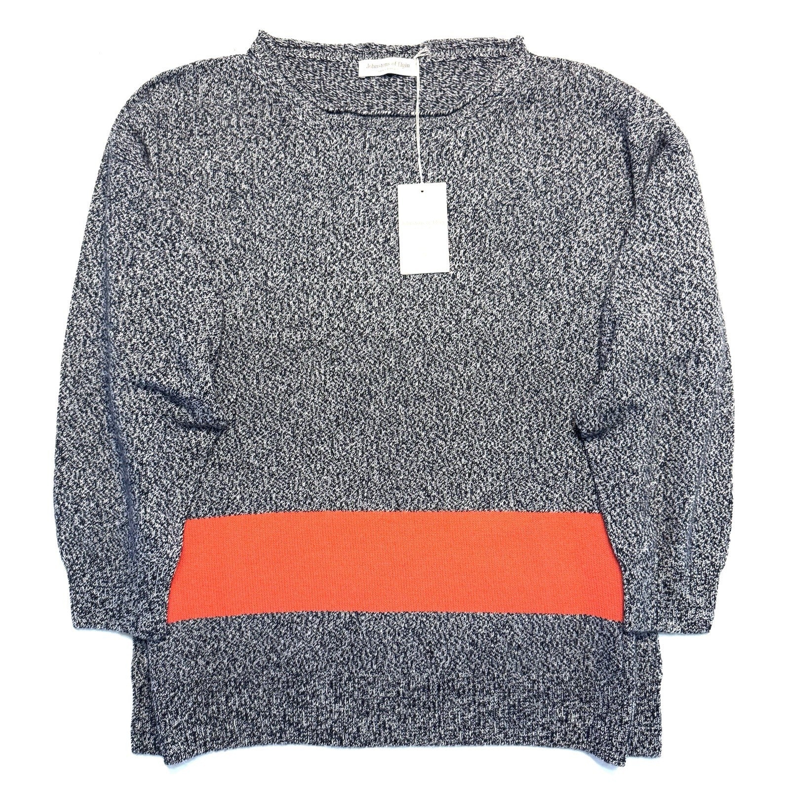 JOHNSTONS OF ELGIN Cashmere Marl Boatneck Colorblock Sweater Blue L (MSRP $695)