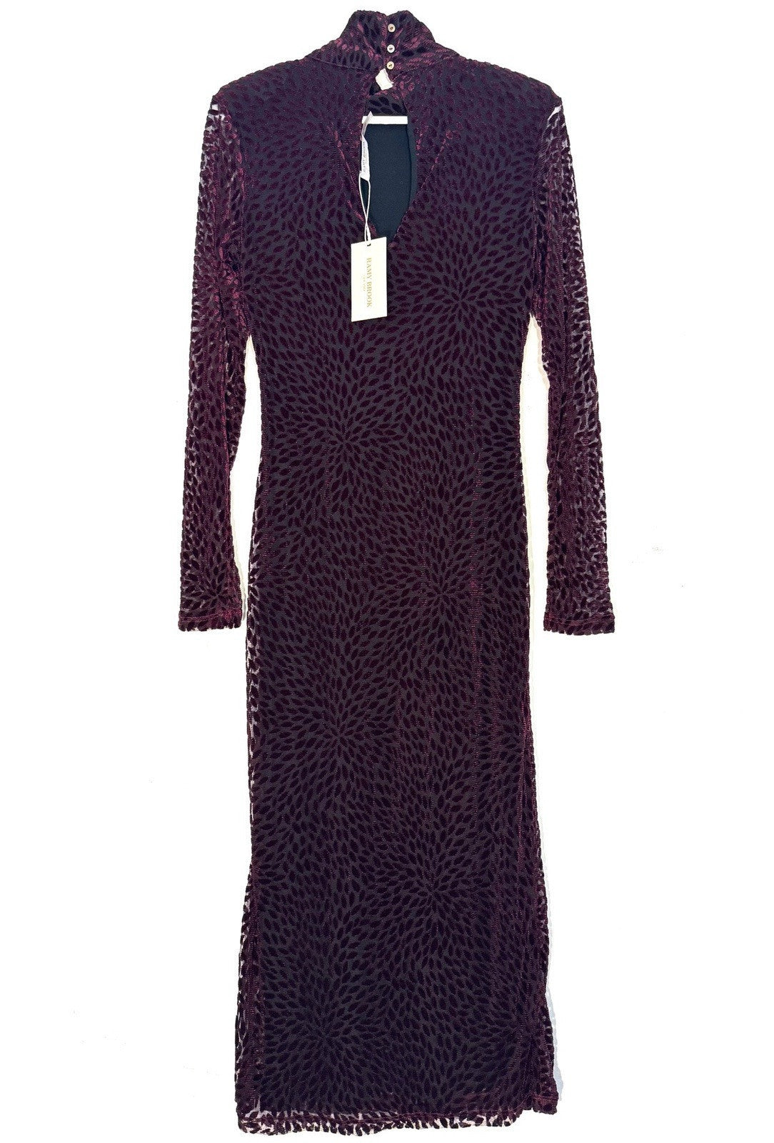 RAMY BROOK Haley Velvet Long Sleeve Midi Pencil Dress Plum Burgundy (MSRP $395)