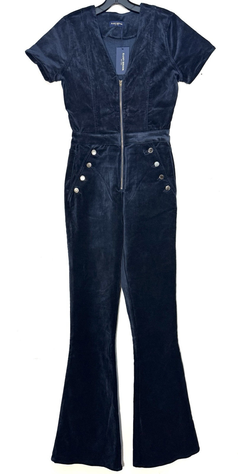 RAMY BROOK Velvet Helena Flared Leg Jumpsuit Navy Blue 28 (MSRP $395)