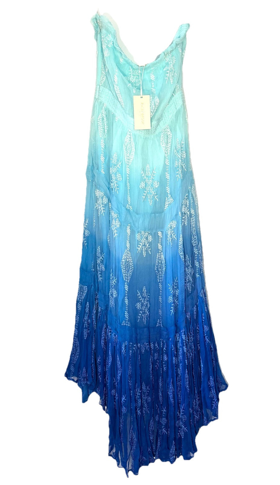 RAMY BROOK Keeley Ombre Embroidered Strapless Midi Dress Sky Blue (MSRP $495)