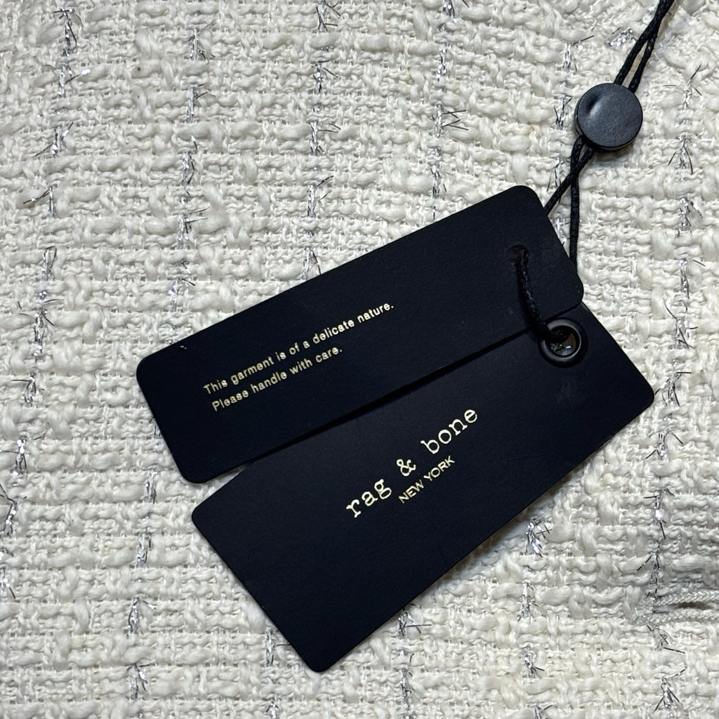 RAG & BONE Womens Slade Long Glitter Stripe Tweed Blazer Jacket Ivory -MSRP $598