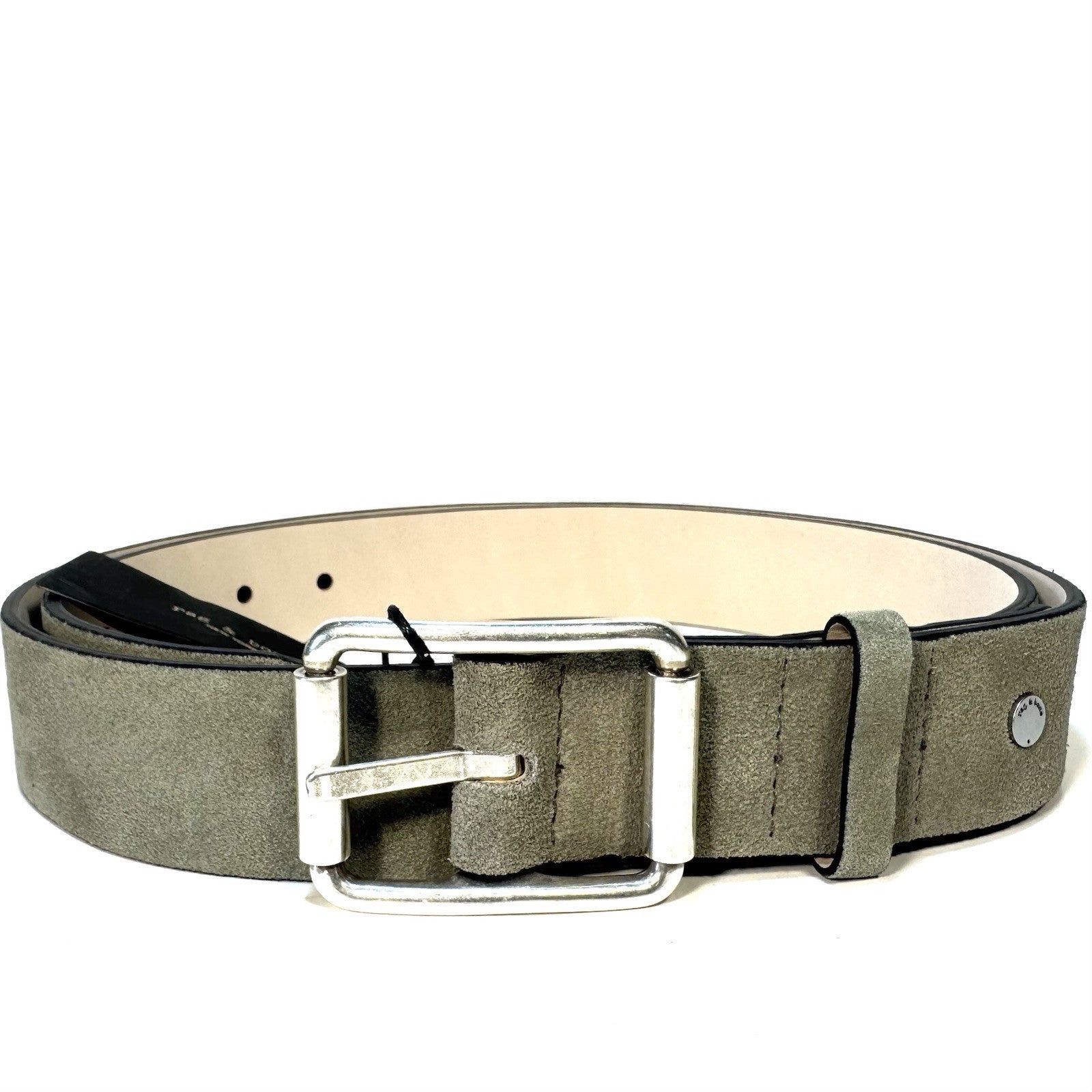 RAG & BONE Mens Evan Suede Leather Belt Safari Grey 38 (MSRP $198)