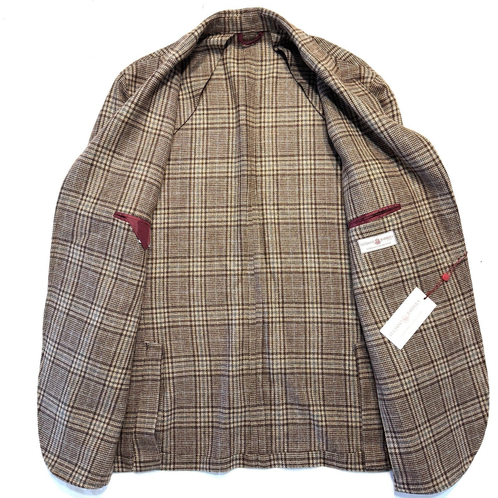 LUCIANO BARBERA Mens Prince Of Wales Wool Sport Coat Brown 56 (MSRP $1,595)