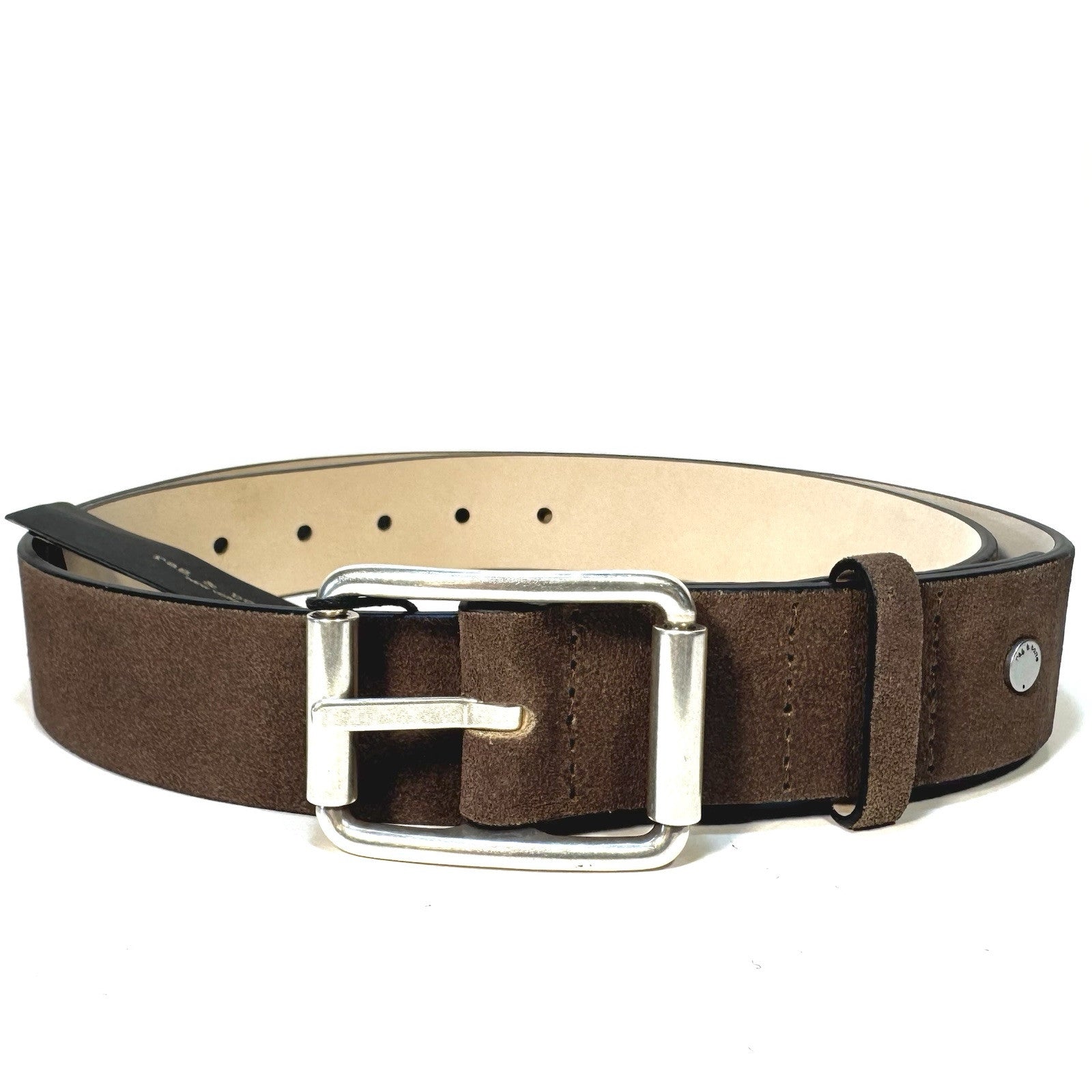 RAG & BONE Mens Evan Suede Leather Belt Desert Brown (MSRP $198)