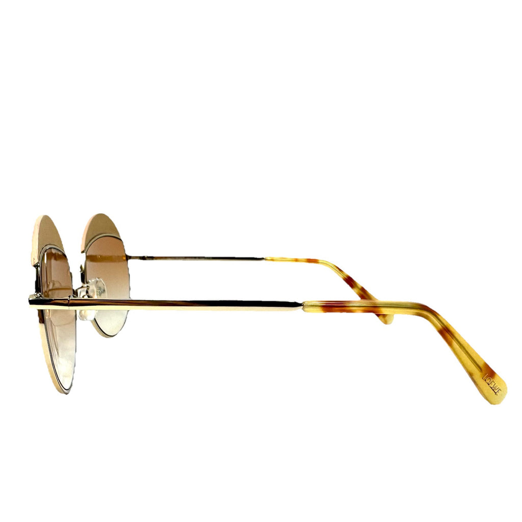 LOEWE Womens LW40007U 33F Round Leather Trim Sunglasses Gold (MSRP $425)
