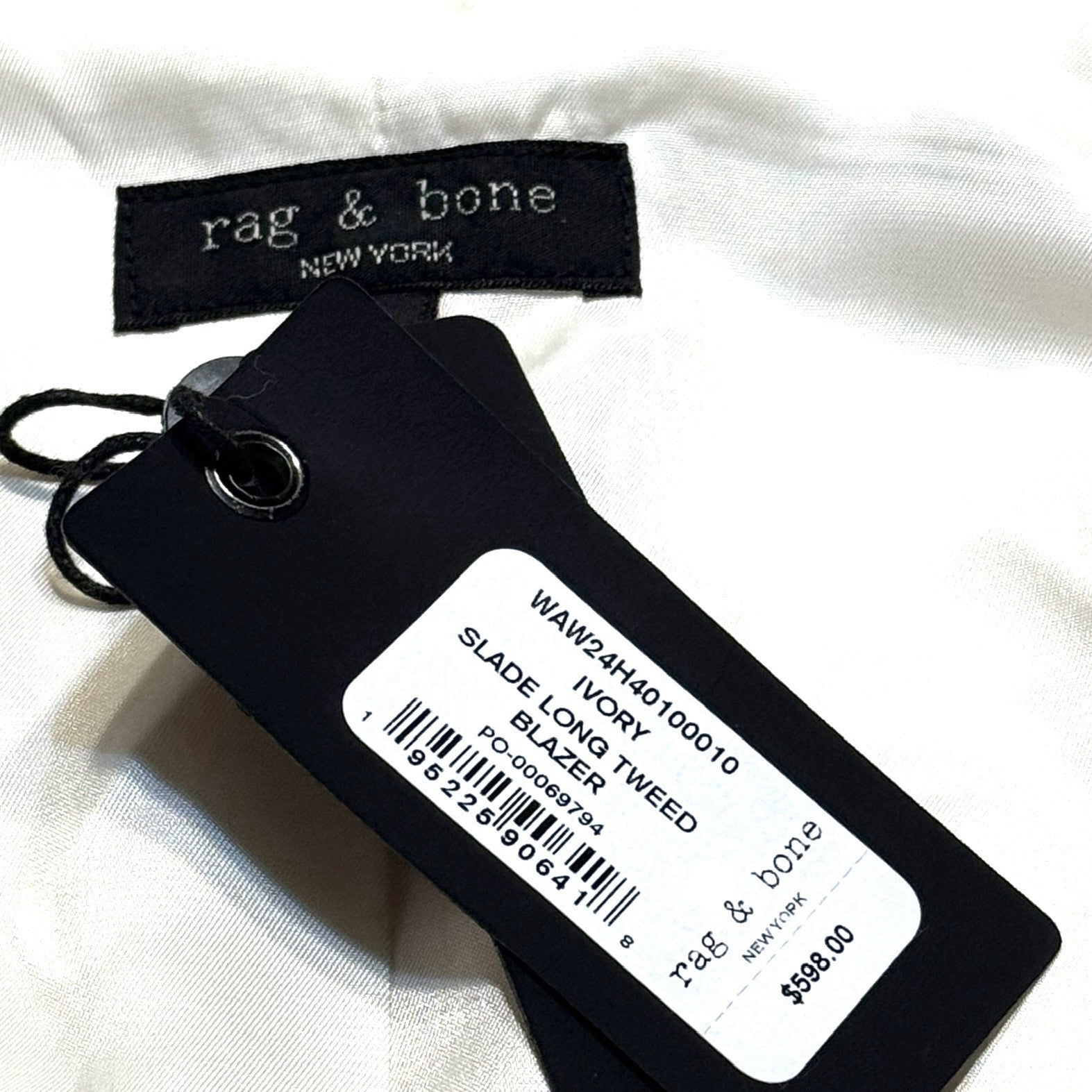 RAG & BONE Womens Slade Long Glitter Stripe Tweed Blazer Jacket Ivory -MSRP $598