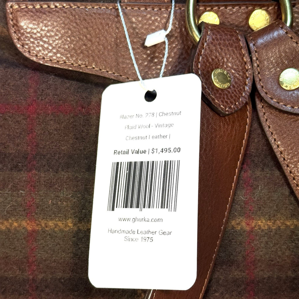 GHURKA Blazer No. 278 Plaid Wool Leather Backpack Vintage Chestnut (MSRP $1,495)