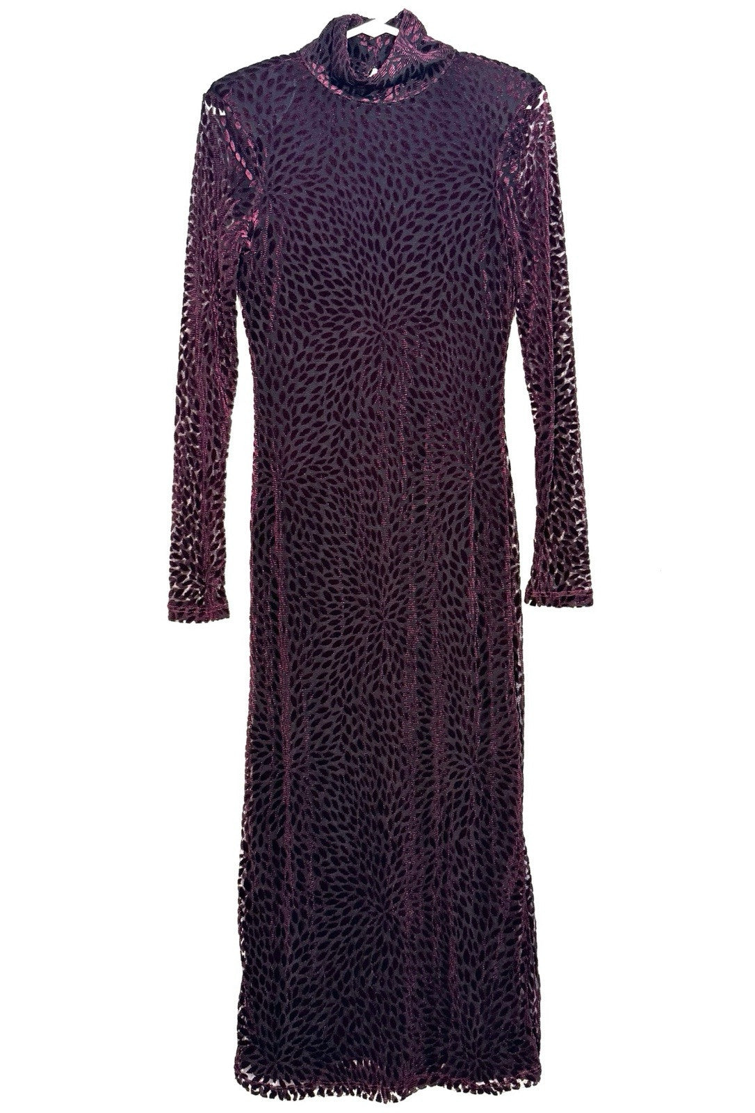 RAMY BROOK Haley Velvet Long Sleeve Midi Pencil Dress Plum Burgundy (MSRP $395)