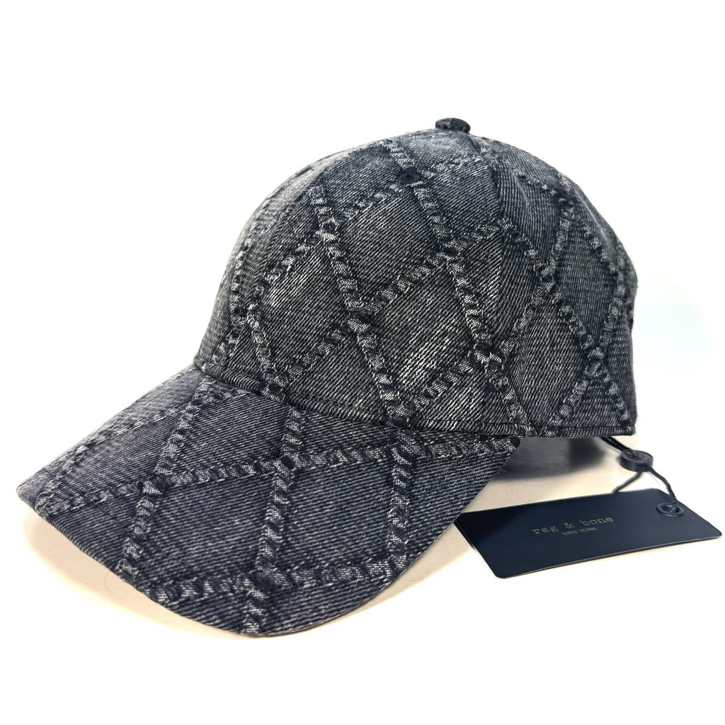 RAG & BONE Harlow Quilted Denim Baseball Cap Hat Black (MSRP $128)