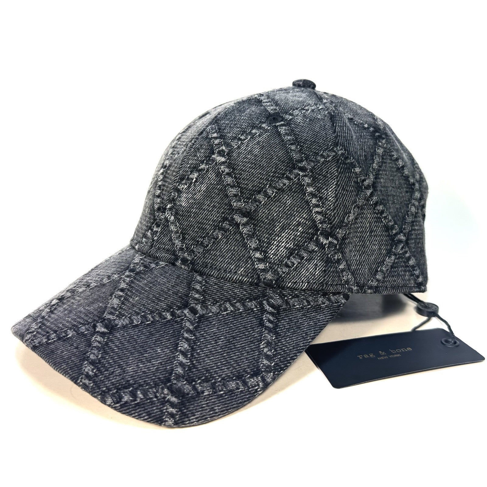 RAG & BONE Harlow Quilted Denim Baseball Cap Hat Black (MSRP $128)