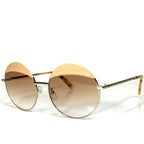 LOEWE Womens LW40007U 33F Round Leather Trim Sunglasses Gold (MSRP $425)