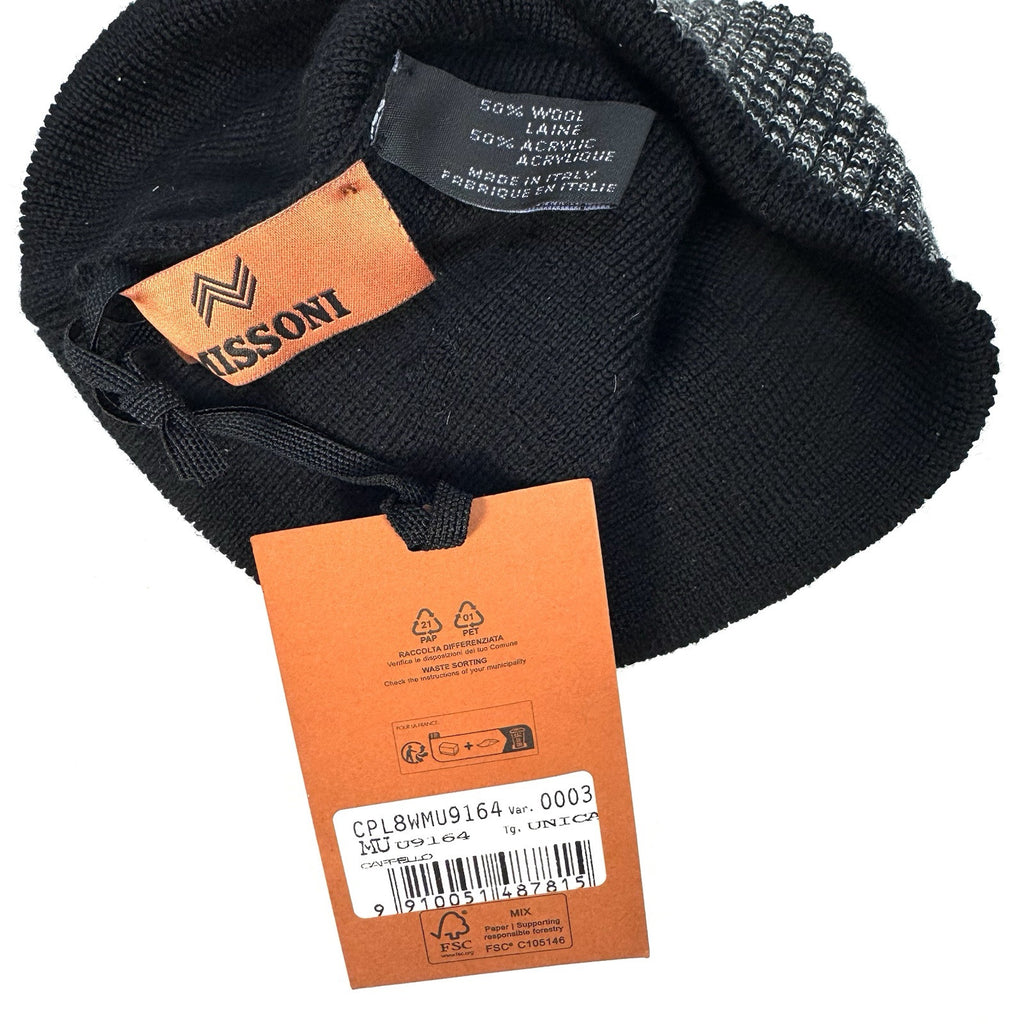 MISSONI Stripe Cuff Wool Blend Knit Beanie Winter Hat Black (MSRP $260)
