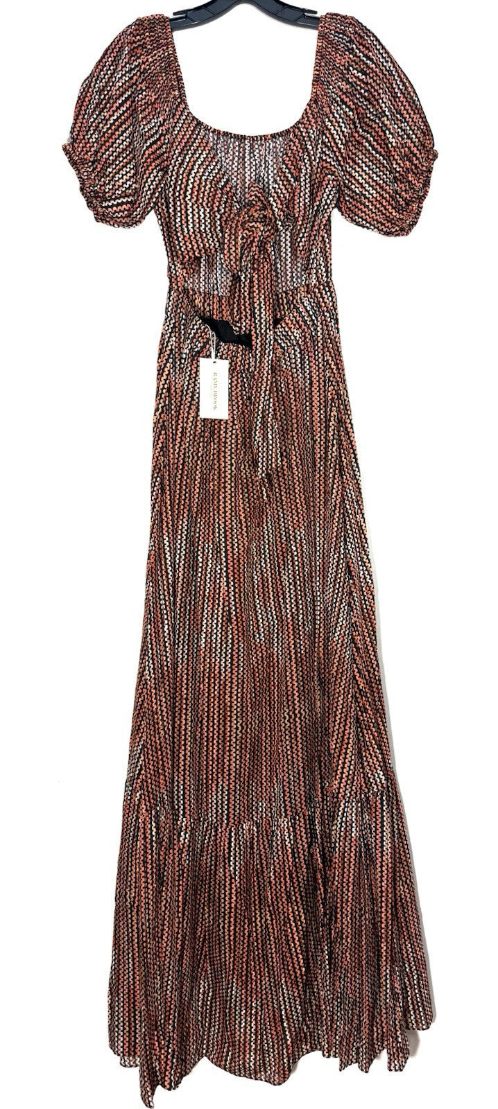 RAMY BROOK Megan Cutout Tie Front Maxi Puff Sleeve Striped Dress (MSRP $495)