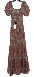 RAMY BROOK Megan Cutout Tie Front Maxi Puff Sleeve Striped Dress (MSRP $495)