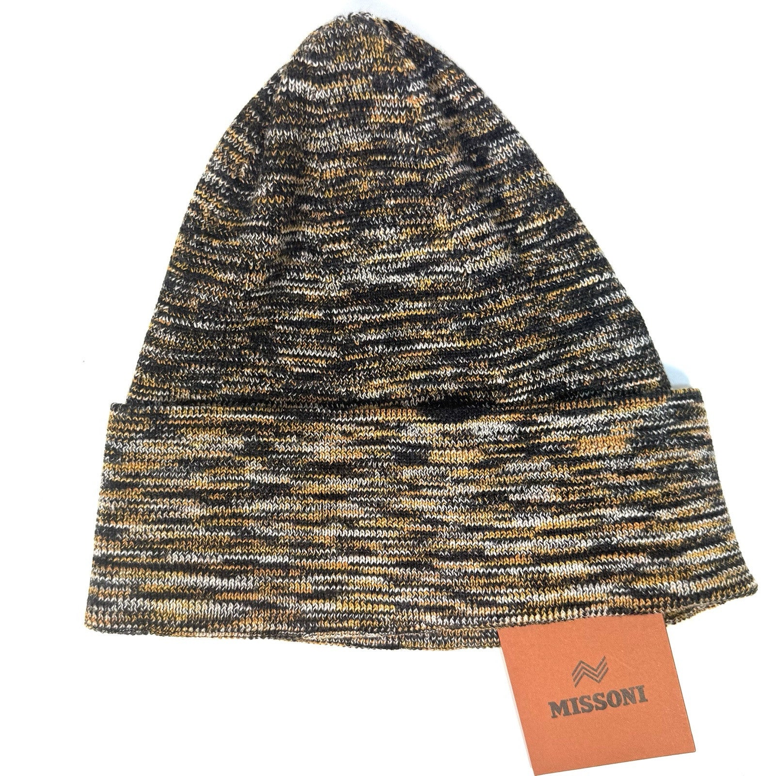 MISSONI Wool Knit Blended Stripe Beanie Winter Hat Gold (MSRP $260)