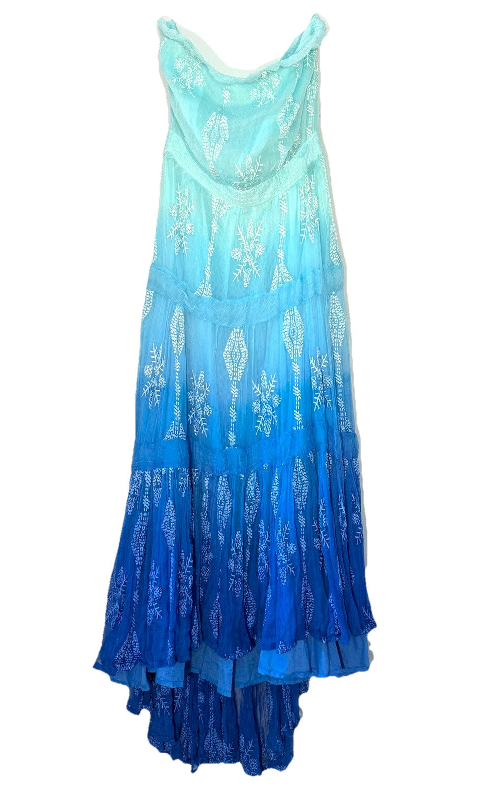 RAMY BROOK Keeley Ombre Embroidered Strapless Midi Dress Sky Blue (MSRP $495)