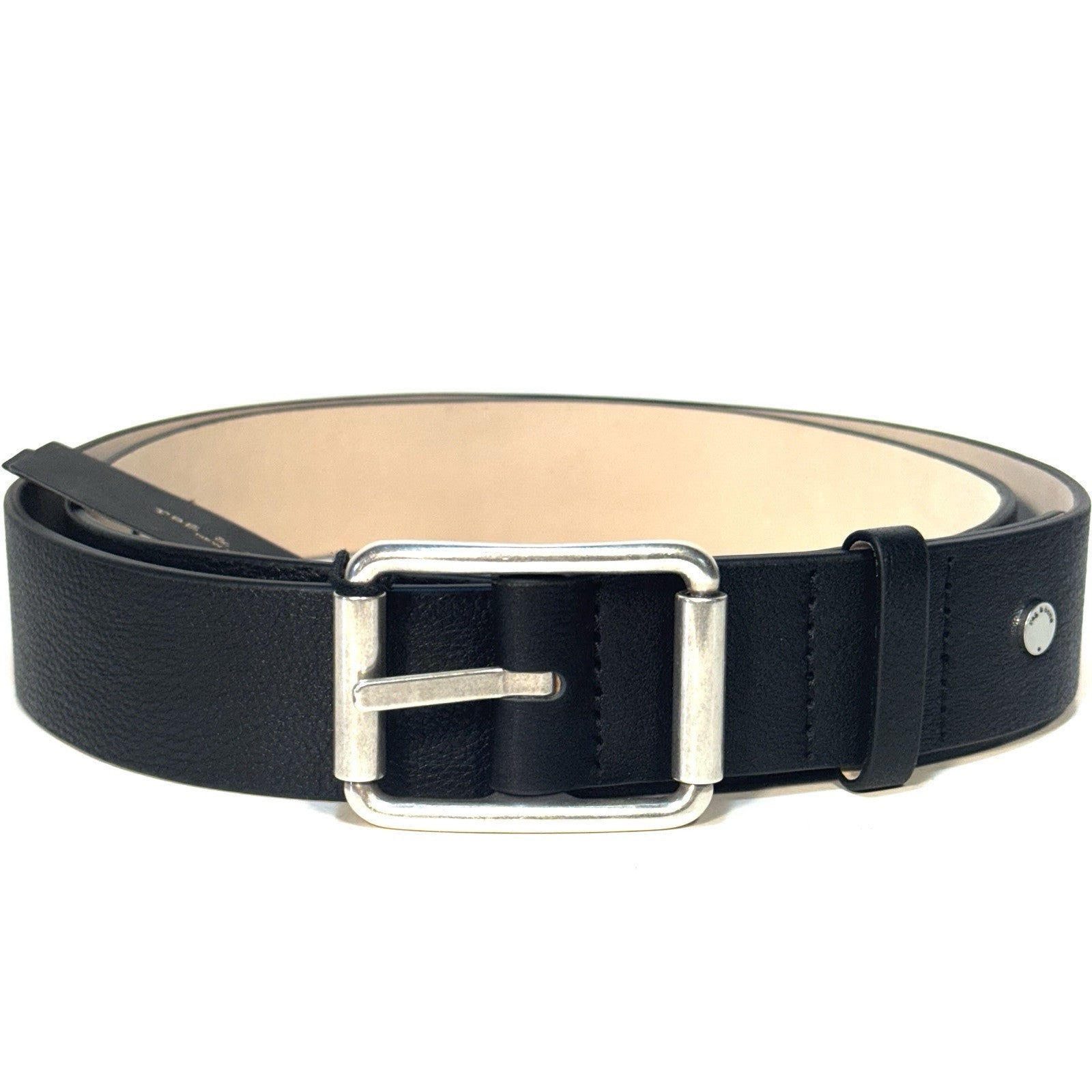 RAG & BONE Mens Evan Grained Leather Belt Black (MSRP $198)