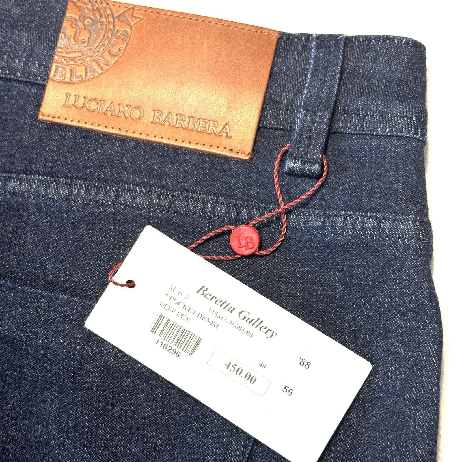 LUCIANO BARBERA Mens 5 Pocket Denim Jeans Dark Wash Blue 56 (MSRP $450)