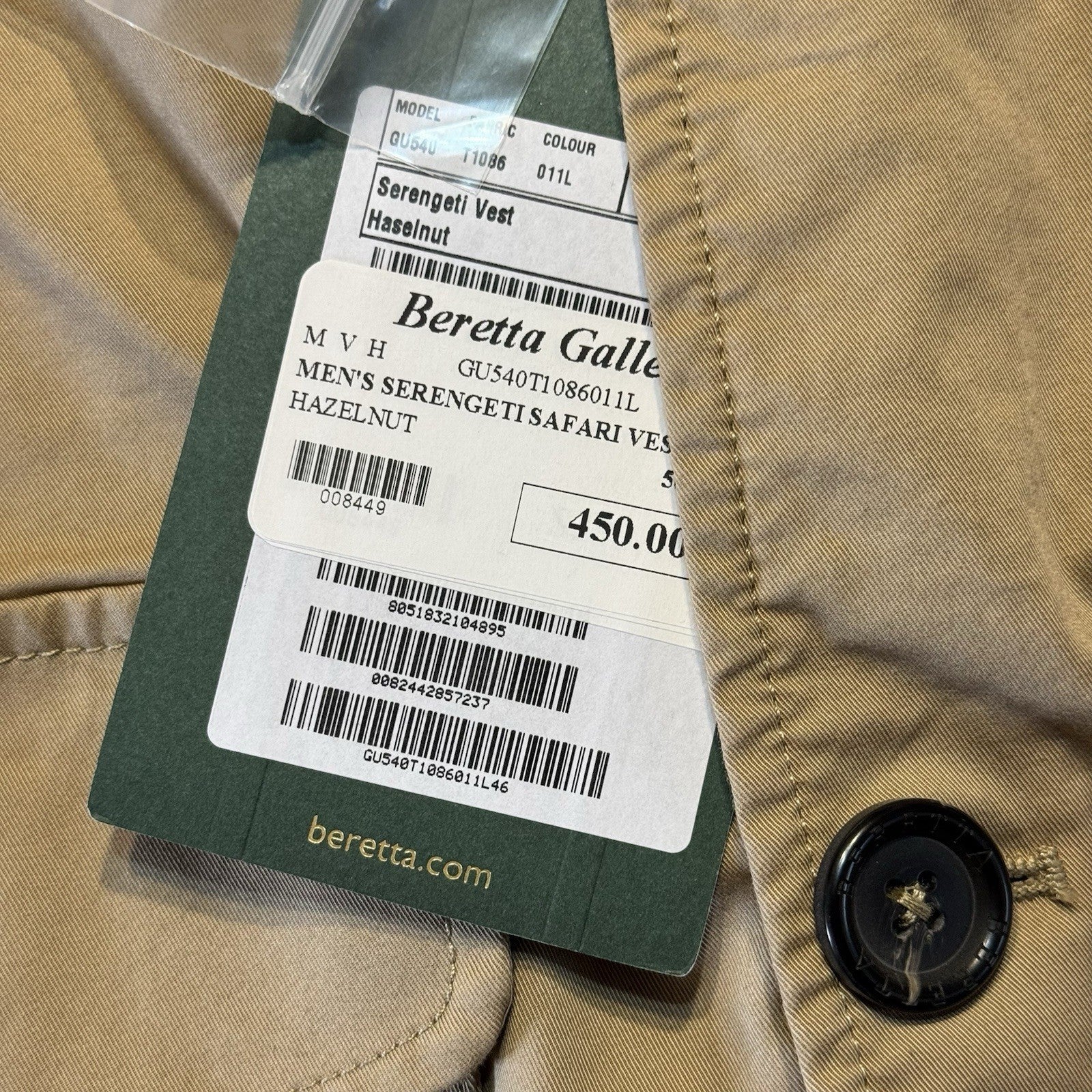 BERETTA Gallery Mens Serengeti Hunting Safari Vest Hazelnut Tan (MSRP $450)