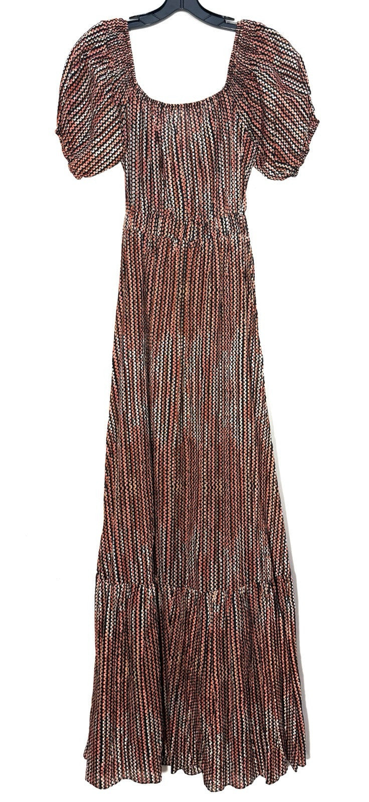 RAMY BROOK Megan Cutout Tie Front Maxi Puff Sleeve Striped Dress (MSRP $495)