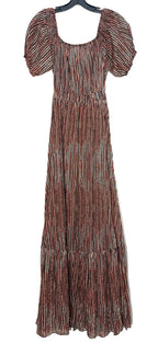 RAMY BROOK Megan Cutout Tie Front Maxi Puff Sleeve Striped Dress (MSRP $495)