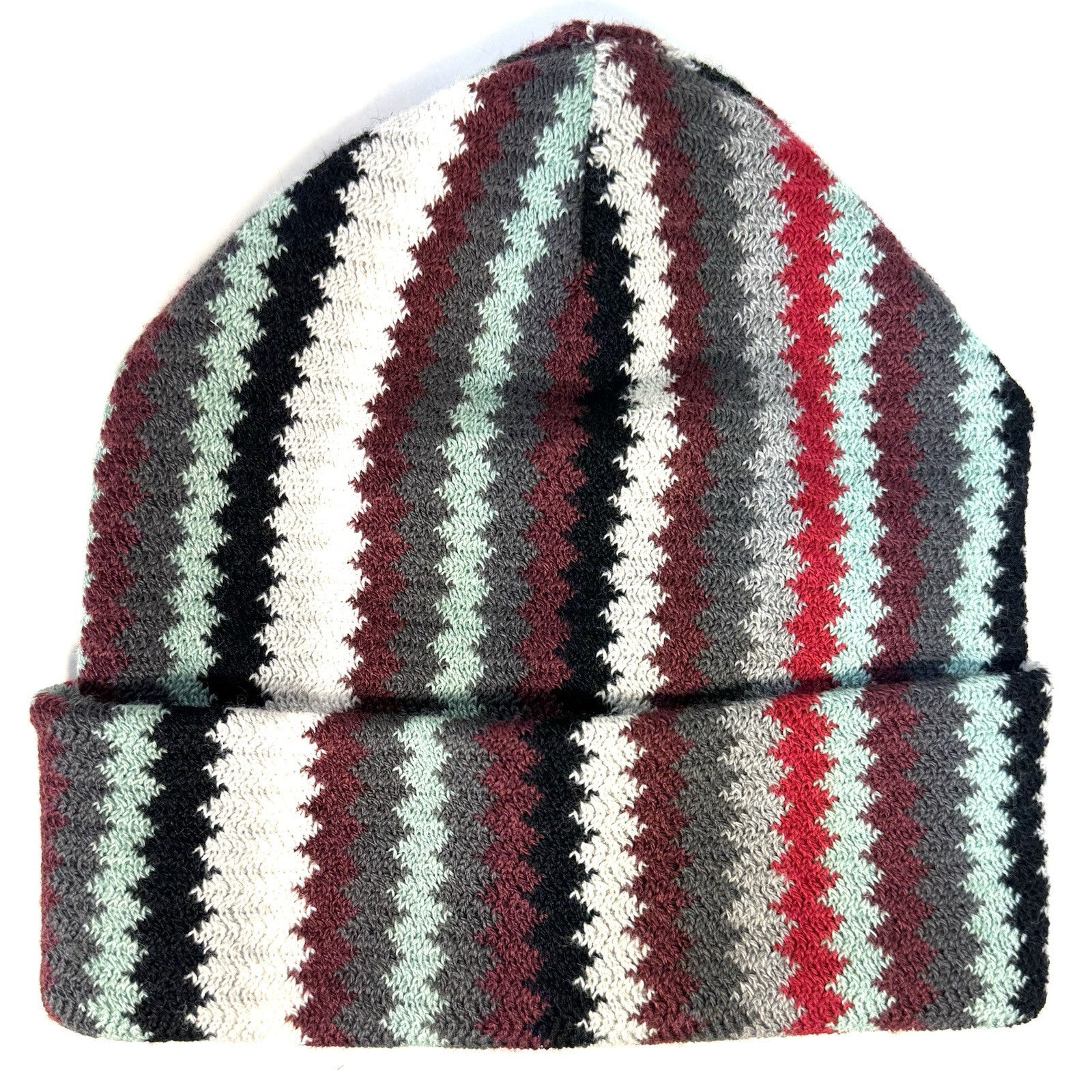 MISSONI Chevron Stripe Knit Wool Blend Beanie Winter Hat Burgundy (MSRP $320)