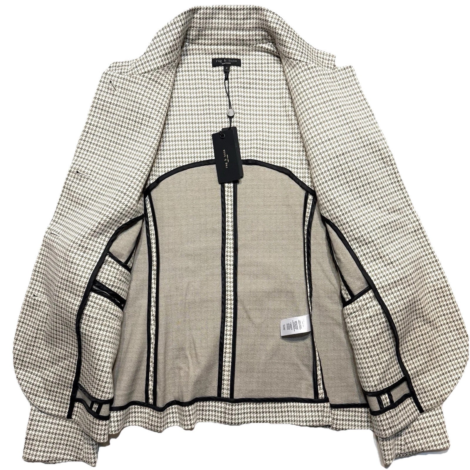 RAG & BONE Womens Slade Italian Plaid Houndstooth Blazer Jacket Grey (MSRP $598)