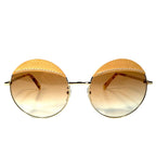 LOEWE Womens LW40007U 33F Round Leather Trim Sunglasses Gold (MSRP $425)