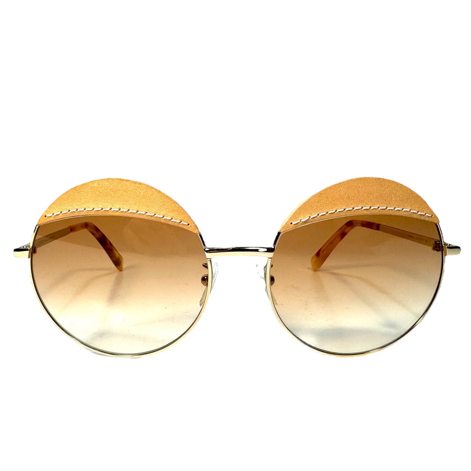 LOEWE Womens LW40007U 33F Round Leather Trim Sunglasses Gold (MSRP $425)