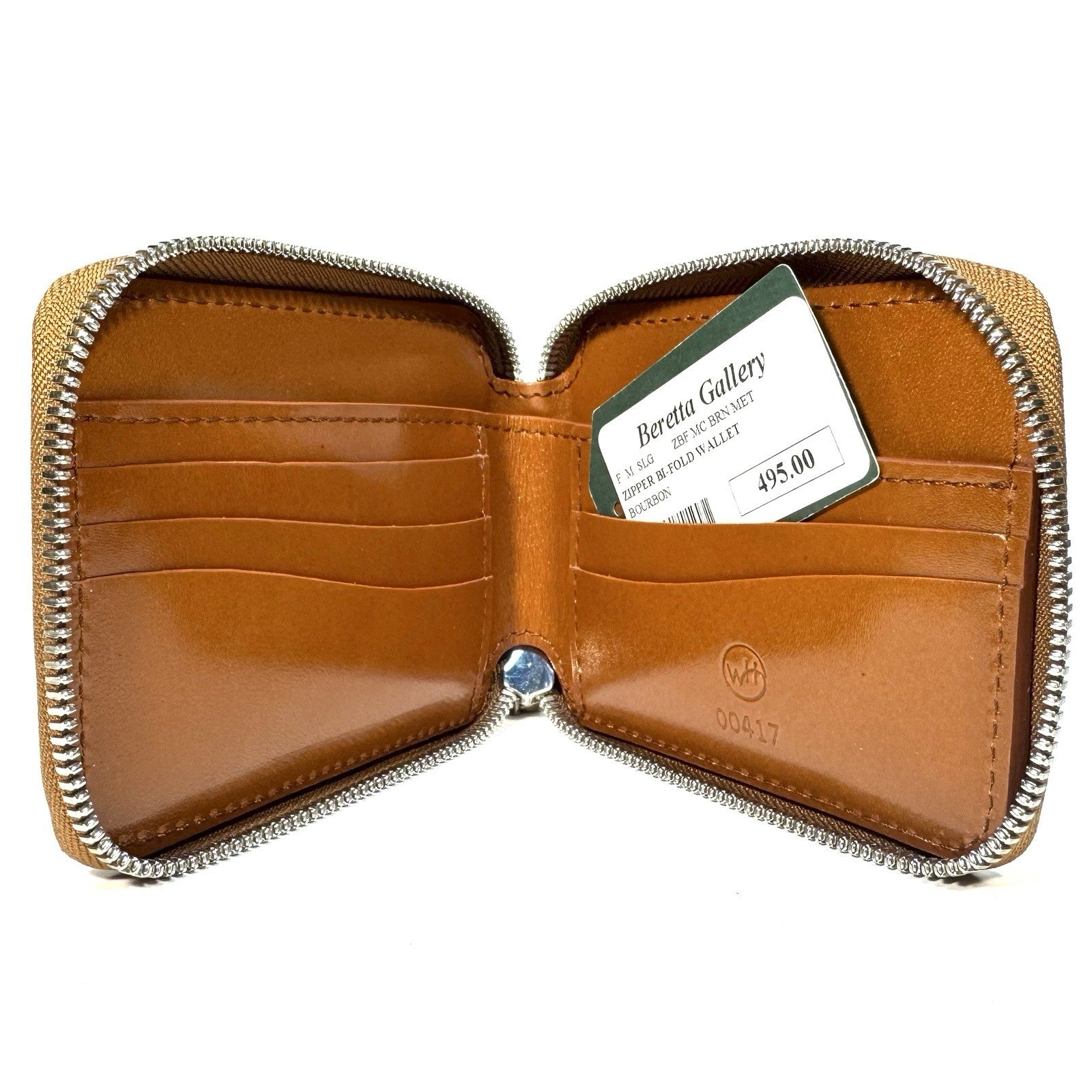 WILLIAM HENRY .925 Silver Meteorite Zip Leather Bifold Wallet Brown (MSRP $495)